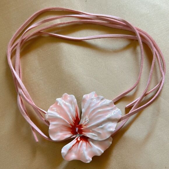 bohemian pink flower necklace A479 - Picture 2 of 5